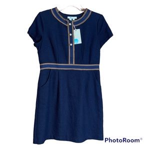 Boden Navy Dress with Brown Trim